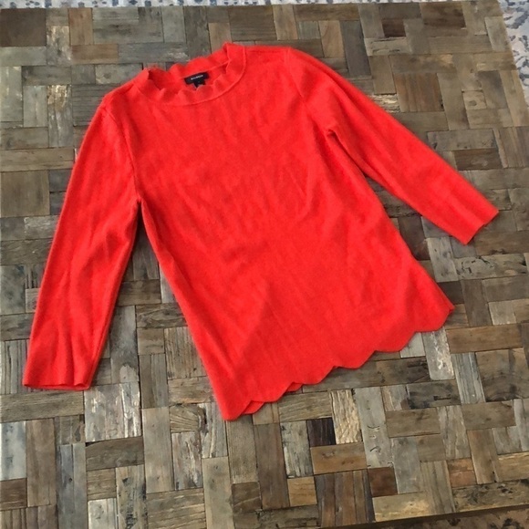 Halogen Nordstrom Bright Fiery Red Scalloped Sweater Size Small - Picture 1 of 5
